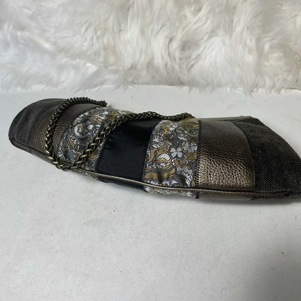 Talbots vintage black,copper & gray clutch with  a rustic gold tone chain